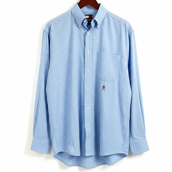 VTG 90s Y2K Tommy Hilfiger Blue Button-Down Windowpane Grid Shirt Sz M - Picture 10 of 14